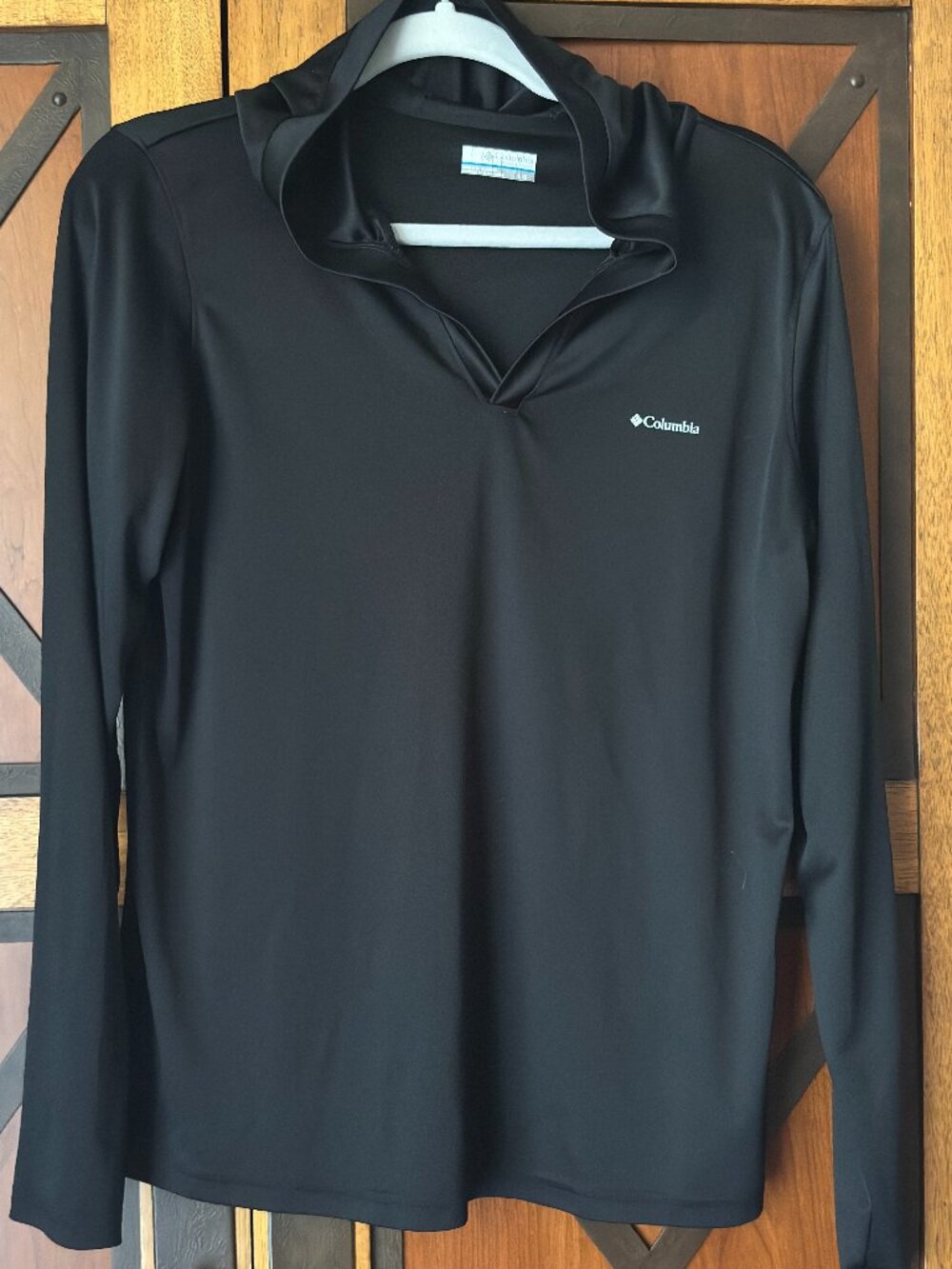 Columbia Omni-Shade Black Hooded Sun Shirt UPF Long Sleeve Hoodie Sz L